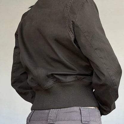 Chaqueta cargo Y2K para mujer, estilo vintage, con cremallera, informal, con detalle de costuras y bolsillos, para otoño e invierno, ropa de calle.