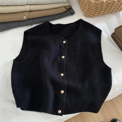 Cárdigan de otoño para mujer, suéter coreano elegante de punto sin mangas, informal, ajustado, a la moda