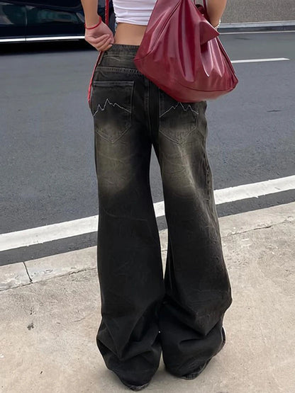 Pantalones vaqueros rectos casuales retro americanos para mujer, estilo urbano vintage, desgastados