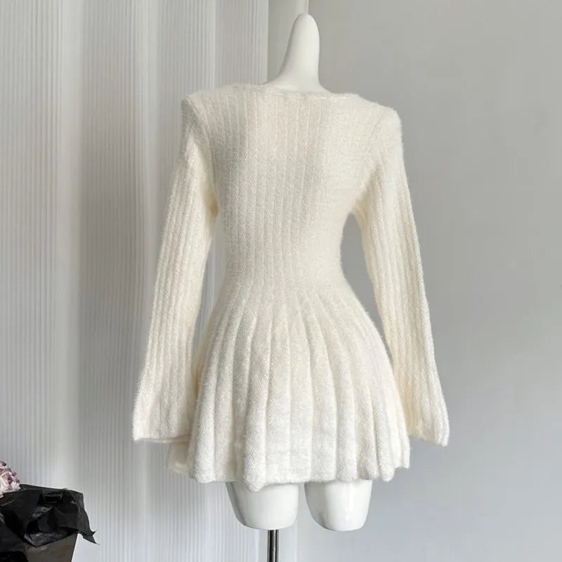 Vestidos de punto elegantes y sexis de otoño e invierno para mujer, vestido tipo suéter ajustado Y2K Harajuku, nuevo minivestido de fiesta coreano chic