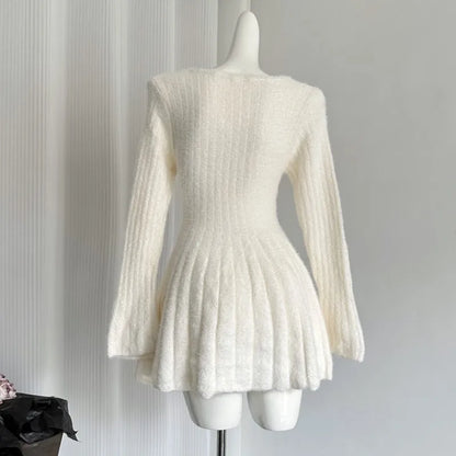 Vestidos de punto elegantes y sexis de otoño e invierno para mujer, vestido tipo suéter ajustado Y2K Harajuku, nuevo minivestido de fiesta coreano chic
