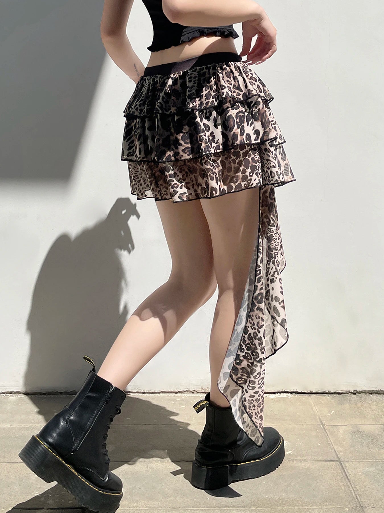Falda de pastel irregular escalonada Hotsweet para mujer, minifalda con estampado de leopardo elegante Y2k, diseño Gyaru, nueva