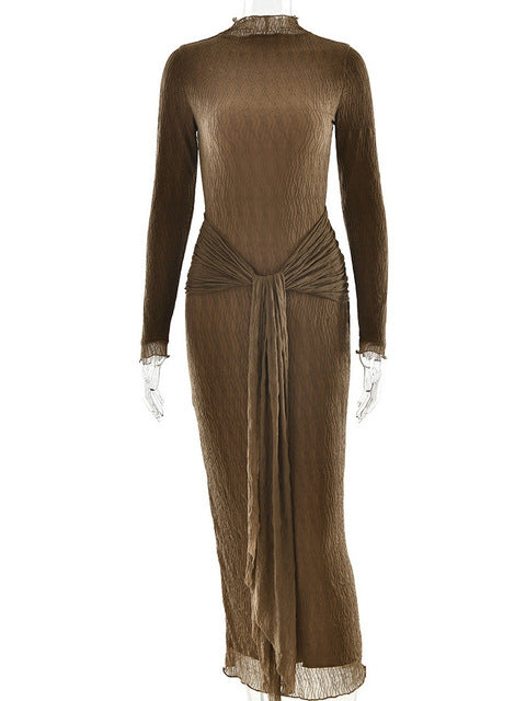 Elegante vestido de noche ajustado con manga larga y encaje de retazos para fiesta y club para otoño e invierno 2025. Nuevo vestido largo ajustado.