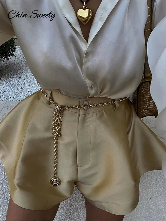 Fashion Satin Shorts Women High Waist Loose A Line Women’s Shorts Female 2025 Summer Lady Elegant High Street Zipper Short Pants