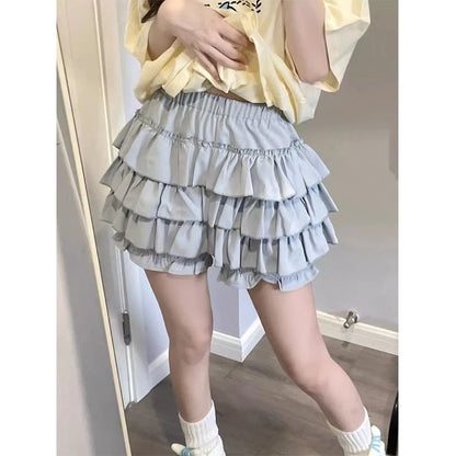 Minifalda con volantes Y2K para mujer, estilo kawaii, estilo lolita, con lazo, estilo harajuku, estilo japonés, de cintura alta, color rosa y blanco.