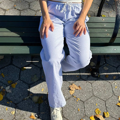 Comfy Loung Pants Streetwear Casual Tie Up Waist Wide Leg Trousers Y2K Vintage Striped Loose Pants Women Pajamas Sleepwear