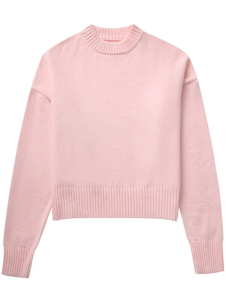 Suéter de punto rosa para mujer, jersey de manga larga, moda suelta, patchwork, lindo Y2k, top de punto elegante para mujer, nuevo