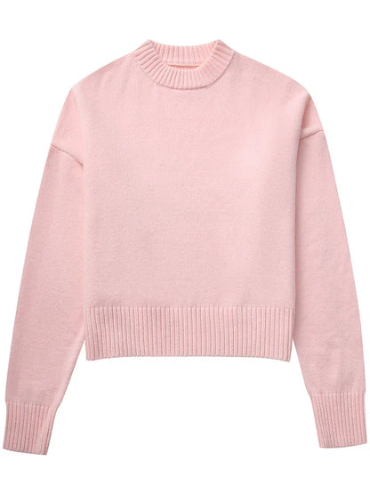 Suéter de punto rosa para mujer, jersey de manga larga, moda suelta, patchwork, lindo Y2k, top de punto elegante para mujer, nuevo