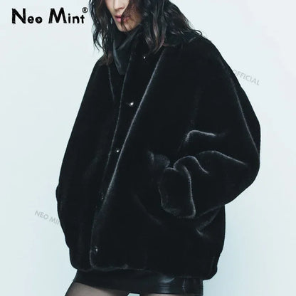 Abrigo de felpa extragrande para mujer, chaqueta de invierno gruesa y cálida acolchada de piel sintética de conejo, chaqueta bomber con pelo grueso para adolescentes.