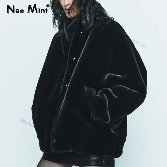 Abrigo de felpa extragrande para mujer, chaqueta de invierno gruesa y cálida acolchada de piel sintética de conejo, chaqueta bomber con pelo grueso para adolescentes.