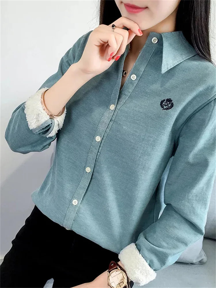 Blusas de invierno muy gruesas para mujer, informales, de manga larga y cuello vuelto, de terciopelo, DF3161