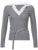 Camiseta básica de manga larga entallada de canalé gris con cinturones y cuello vuelto con parches en contraste para mujer, otoño e invierno
