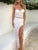 Conjunto de dos piezas de malla blanca con volantes, falda larga, top corto sexy sin espalda y falda larga con abertura lateral para mujer, conjuntos de verano.