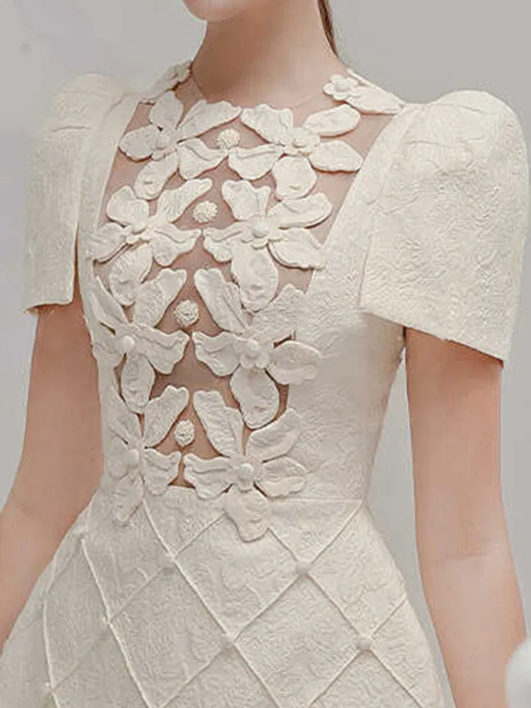 Elegante vestido corto estilo europeo con estampado floral 3D, cuello redondo, cuentas huecas, moda para mujer, primavera-verano 2025, 1346
