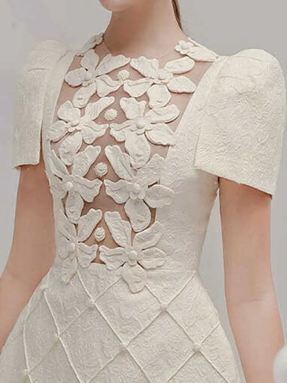 Elegante vestido corto estilo europeo con estampado floral 3D, cuello redondo, cuentas huecas, moda para mujer, primavera-verano 2025, 1346