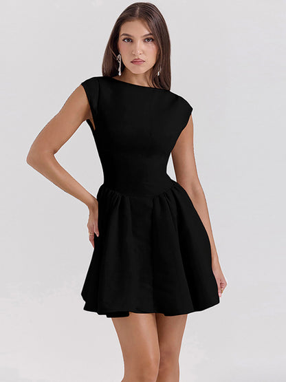 Fantoye - Vestido negro sin mangas con espalda descubierta y cintura alta para mujer, vestido sexy ajustado elegante para fiesta y club, para otoño