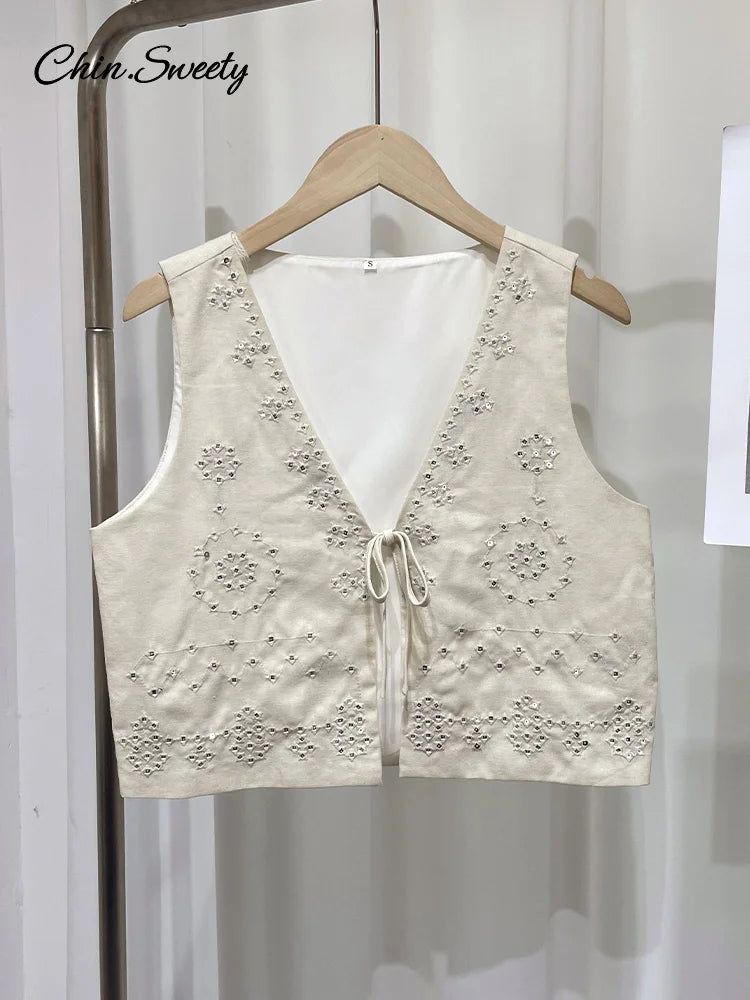 Conjunto de 2 piezas de faldas de moda para mujer, con abalorios, encaje, chaleco corto, cintura alta, falda plisada, traje 2025, nuevo conjunto a juego para mujer.