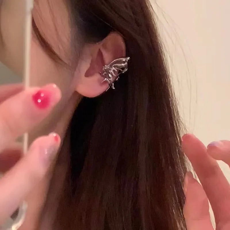 Punk Butterfly Ear Clip Liquid Metal Wing Ear Cuff No Piercing Earrings for Women and Girls