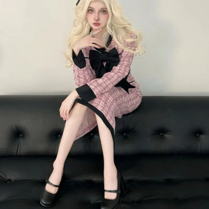 Autumn Winter New Korean Fashion Elegant Two-piece Skirt Set Women Crop Jacket Coat Bodycon High Waist Midi Skirt Luxury Outfits