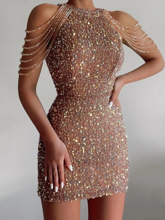 Sequin Fringed Dresses with Stones and Crystals Halter Neck High Waist Fashion Slim A Full Skirt Women’s Evening Dresses 2025