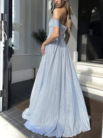 Vestido de fiesta sexy de cintura alta sin espalda con abertura y lentejuelas azules, largo, formal, de noche, elegante, para mujer
