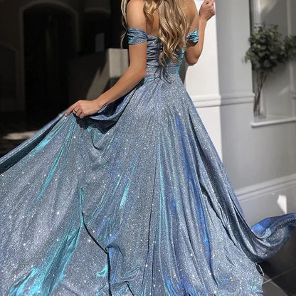 Vestido de fiesta sexy de cintura alta sin espalda con abertura y lentejuelas azules, largo, formal, de noche, elegante, para mujer