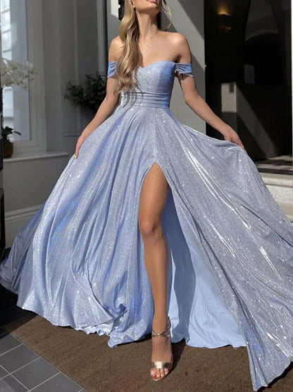 Vestido de fiesta sexy de cintura alta sin espalda con abertura y lentejuelas azules, largo, formal, de noche, elegante, para mujer
