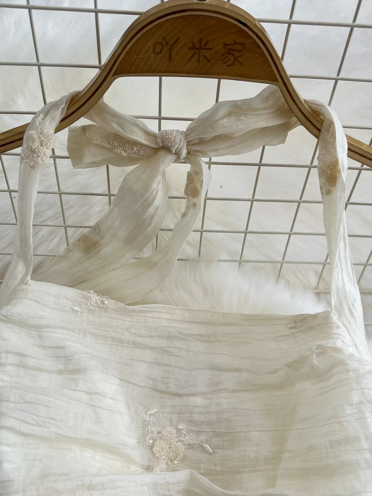 Vestidos sexis de fiesta en la playa para mujer, a la moda, con cuello colgante, sin espalda, ajustados, de corte A, bordados con flores, vestido largo de verano.