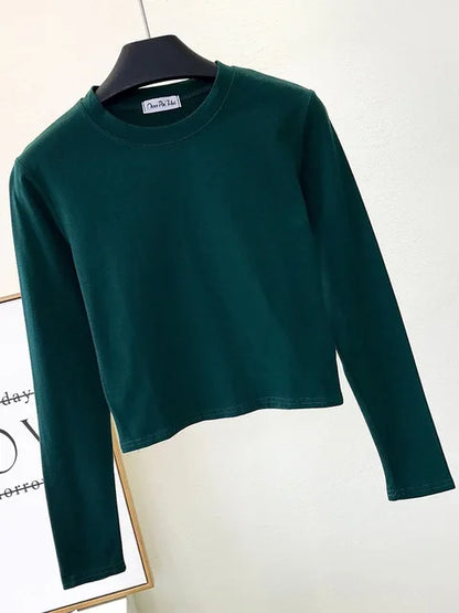 Ropa sexy de algodón negro para mujer, cuello redondo, manga larga, ombligo, otoño, base, ropa de mujer, moda casual, ropa para mujer