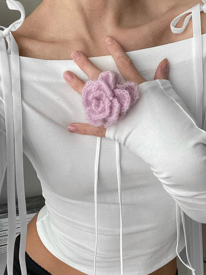 Sexy Bow Off Shoulder Skinny Tops for Women Autumn Winter Y2K Fashion Long Sleeve T-shirts Solid Basic Streetwear 2025