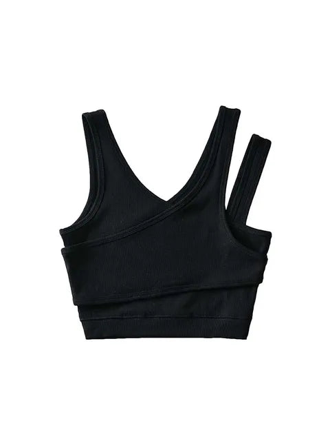 Camisola sexy de punto liso, corta, ahuecada, sin mangas