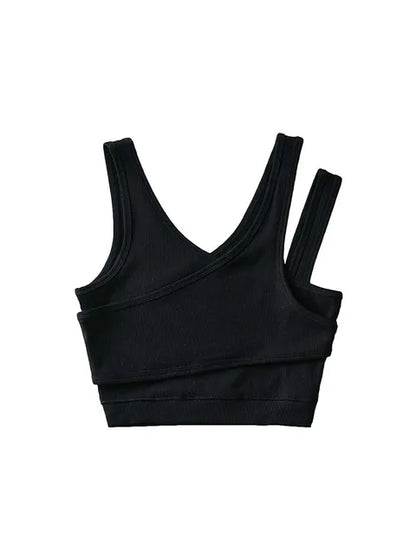 Camisola sexy de punto liso, corta, ahuecada, sin mangas