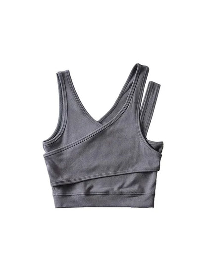 Camisola sexy de punto liso, corta, ahuecada, sin mangas