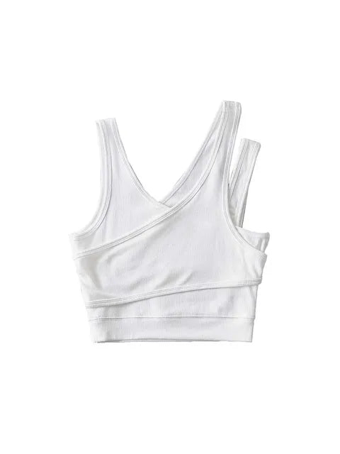 Camisola sexy de punto liso, corta, ahuecada, sin mangas