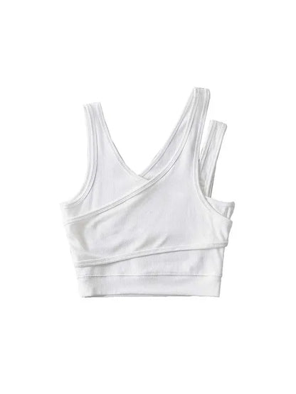 Camisola sexy de punto liso, corta, ahuecada, sin mangas