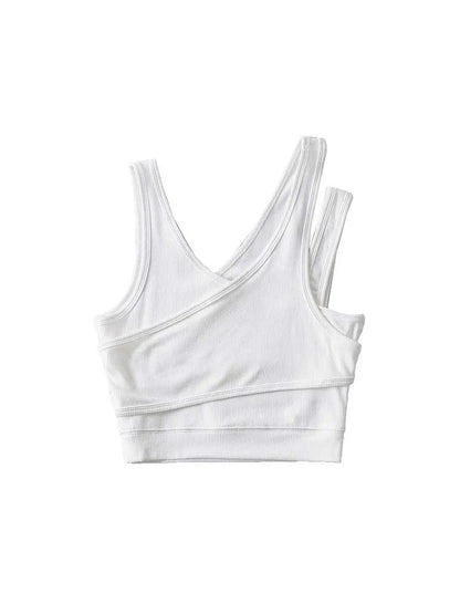 Camisola sexy de punto liso, corta, ahuecada, sin mangas