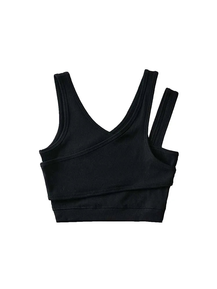 Camisola sexy de punto liso, corta, ahuecada, sin mangas