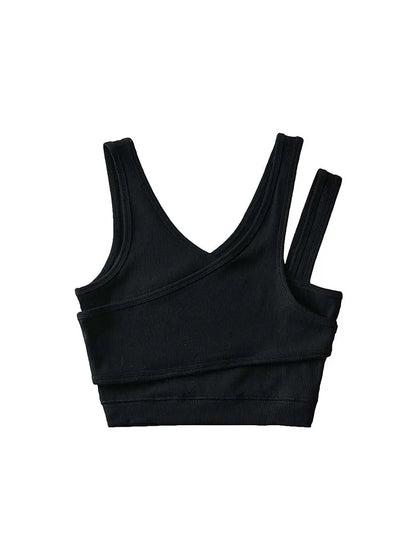 Camisola sexy de punto liso, corta, ahuecada, sin mangas
