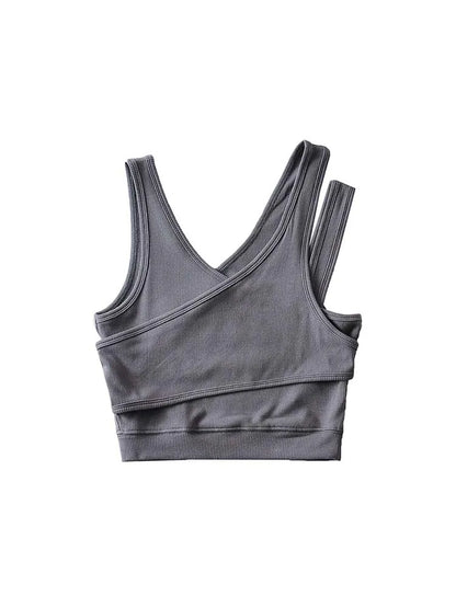 Camisola sexy de punto liso, corta, ahuecada, sin mangas