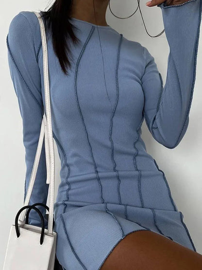 Sexy Club Ribber Knitted Y2K Mini Bodycon Party Women Dress Autumn Striped O Neck Long Sleeve Fashion Dress 2025