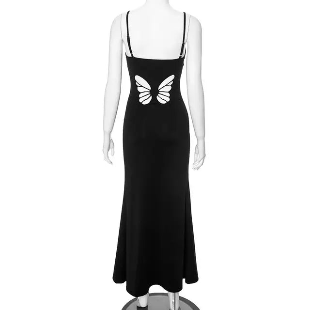 Vestidos sexis con espalda descubierta y estampado de mariposas para mujer, elegantes conjuntos de verano Y2K, vestido largo rojo ajustado para fiesta de cumpleaños y club.