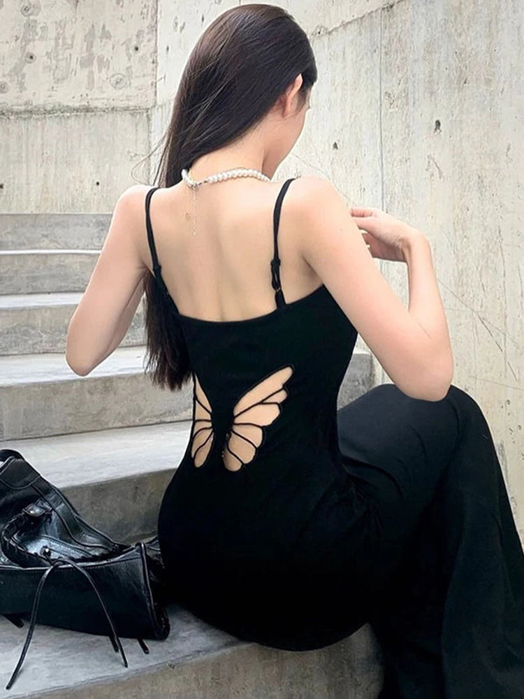 Vestidos sexis con espalda descubierta y estampado de mariposas para mujer, elegantes conjuntos de verano Y2K, vestido largo rojo ajustado para fiesta de cumpleaños y club.