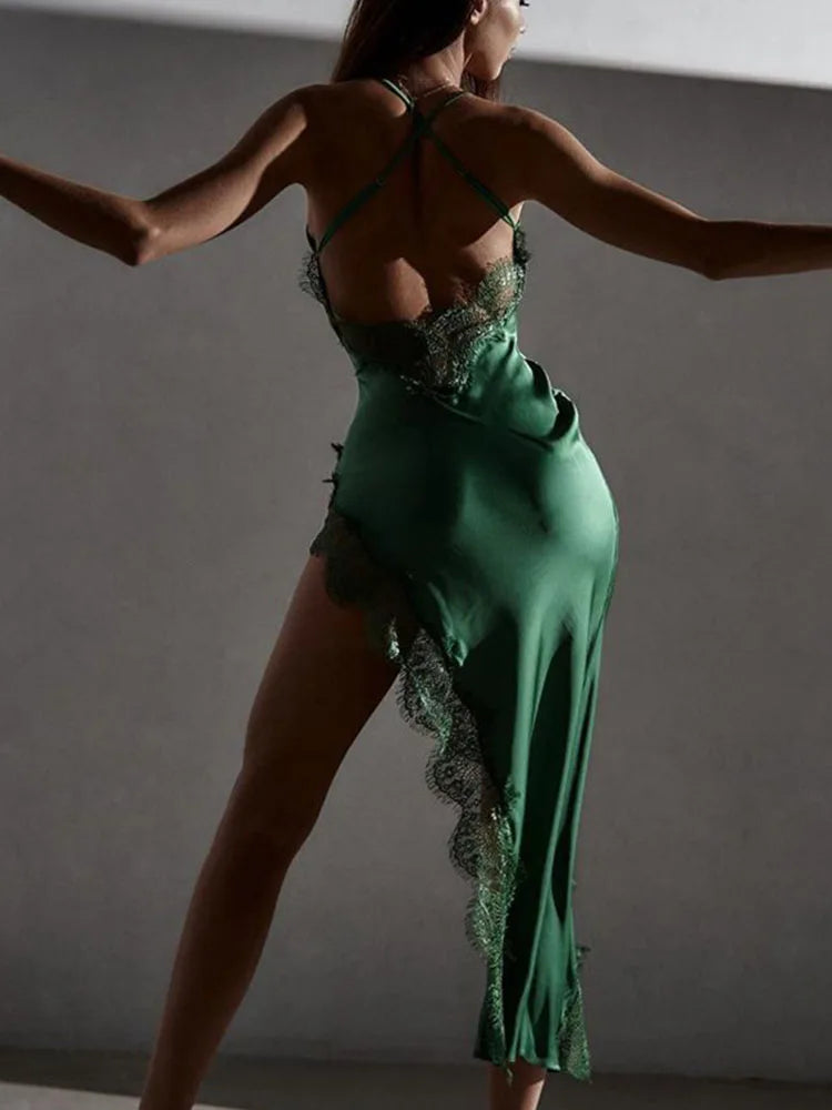 Vestido midi sexy de encaje para fiesta, club, espalda descubierta, ajustado, con tirantes negros, ropa de verano 2025, artículos al por mayor para reventa.