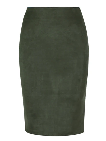Sexy Multi Color Suede Midi Pencil Skirt Women 2025 Fashion Elastic High Waist Office Lady Bodycon Skirts Saias