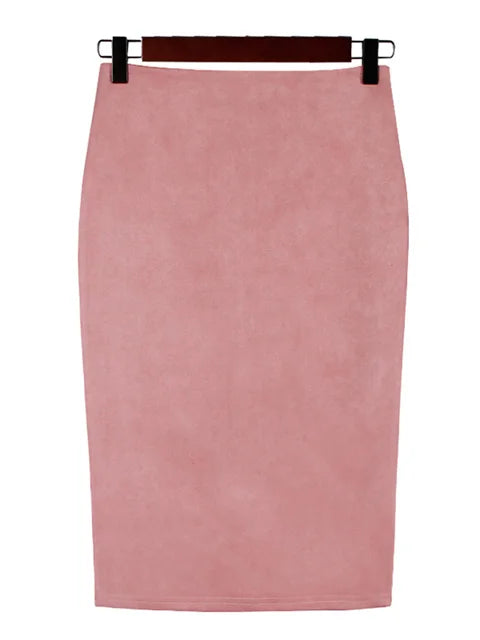 Sexy Multi Color Suede Midi Pencil Skirt Women 2025 Fashion Elastic High Waist Office Lady Bodycon Skirts Saias