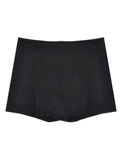 Falda corta sexy con abertura para mujer, falda de traje de oficina para mujer, falda de verano nueva negra, minifalda de corte A, pantalones cortos de cintura alta y pierna ancha.