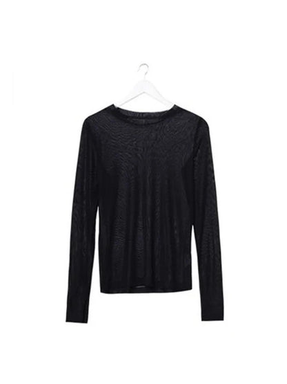 Sexy Women T Shirt See Through Transparent Mesh Tops Long Sleeve Ladies T-Shirt Pink Green Top Basic Tops for Women