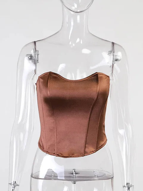 Sexy Women Tube Tops Solid Sleeveless Slim Skinny Corset Cropped Top 2025 Summer Casual Elegant Female Strapless Vest