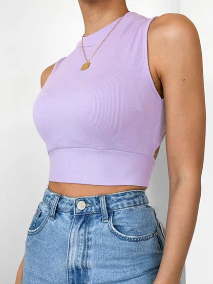 Camiseta sin mangas sexy con espalda descubierta para mujer, top ajustado con vendaje, top informal de verano 2025, top cruzado suave de algodón liso