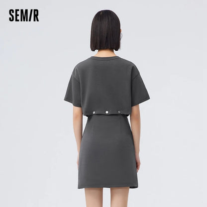 Dress Women Letter T-Shirt Solid Color  New Summer Short Suit Two-Piece Set